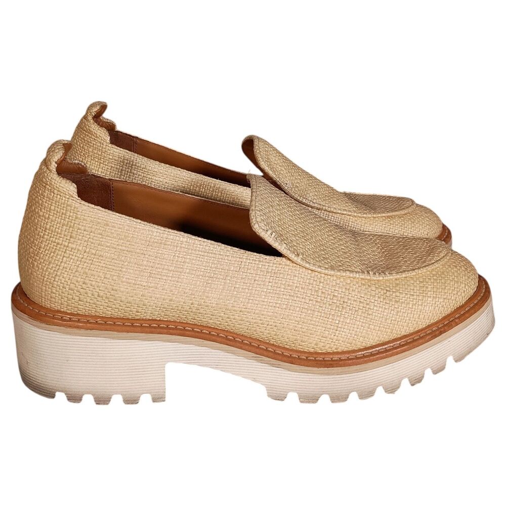 M. Gemi Womens 38/8 The Eva Woven Raffia Platform Loafers Beige Tan Lug Sole - Picture 4 of 15